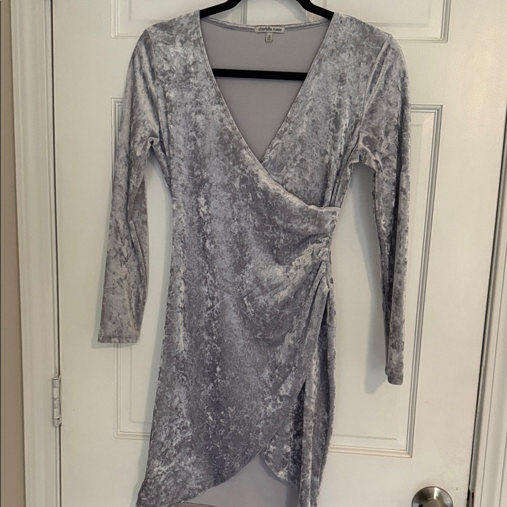 Charlotte Russe Silver Velvet Long Sleeve Dress